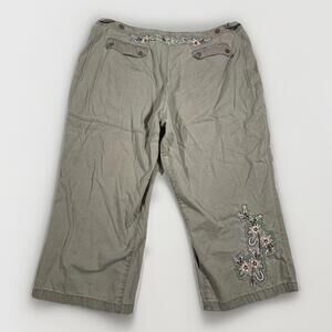 Vtg 90s Y2K Womens Sz 18W Green Khaki Baggy Cargo Capri Floral (A18)